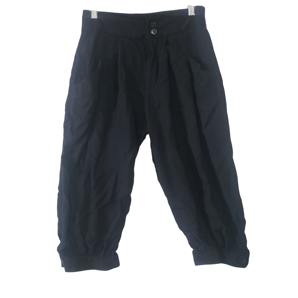 Zara Basic Cropped Harem Pants Womens S Black Wool Blend Pleated Cuffed Capris